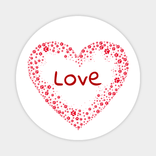 Red Paw Print Love Heart Magnet